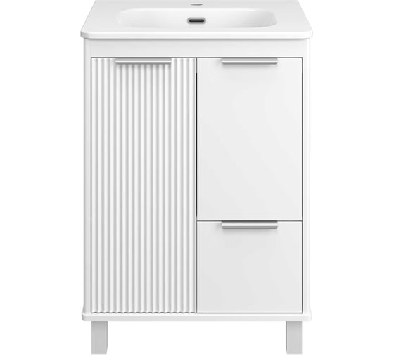 Изображение товара Тумба напольная Brevita RISACCA White - 60, 2 дверцы, 1 ящик, матовая эмаль + раковина УТ000027935