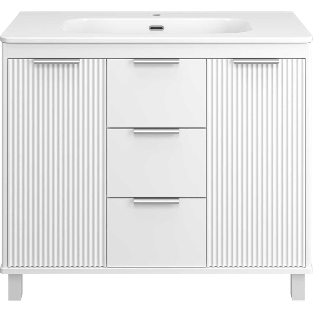 Изображение товара Тумба напольная Brevita RISACCA White -100, 2 дверцы, 1 ящик, матовая эмаль + раковина УТ000027940