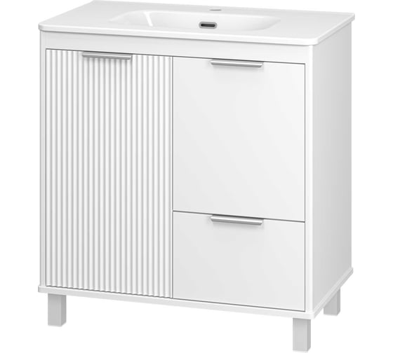 Изображение товара Тумба напольная Brevita RISACCA White - 80, 2 дверцы, 1 ящик, матовая эмаль + раковина УТ000027938