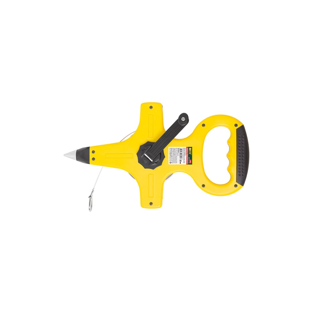 Изображение товара Рулетка геодезическая FIT стальная лента, желтый открытый пластиковый корпус, прорезиненная ручка 100 м 17804