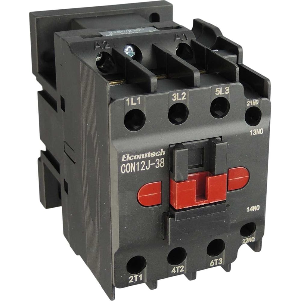 Изображение товара Контактор накладной ELCOMTECH CON12J 38A 1NO 1NC 220VAC DIN-рейка