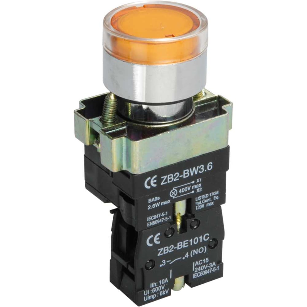 Изображение товара Кнопка управления IEK LAY5-BW3561 с подсветкой желтый 1NO BBT50-BW-K05