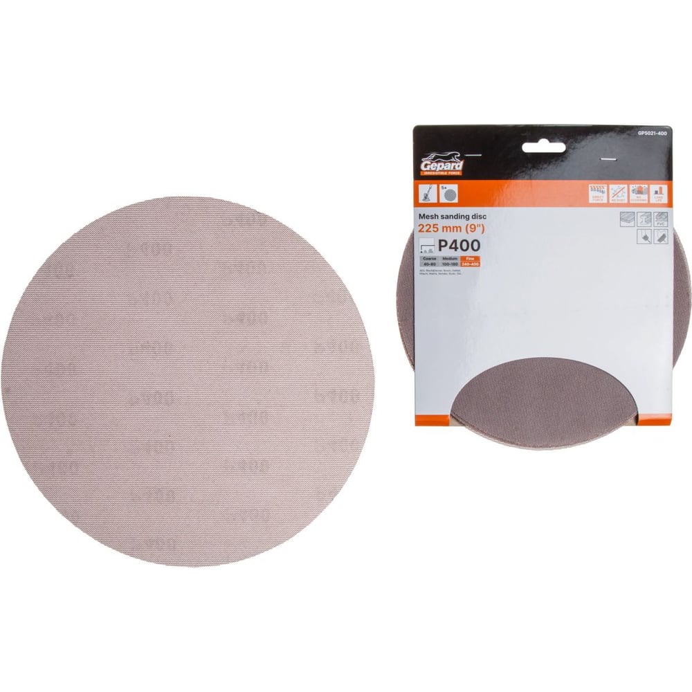 Изображение товара Шлифлист круглый самосцепляющийся Gepard 225 мм Р400 5 штук GP5021-400 ЦЗ-0007261606