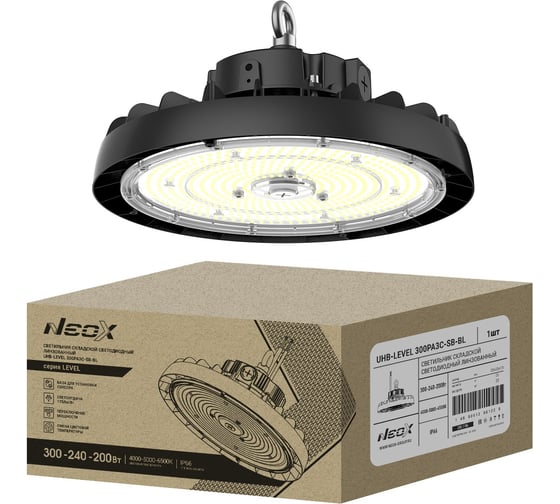 Изображение товара Светильник складской светодиодный Neox UHB-LEVEL 300PA3C-SB-BL 300/240/200Вт 100-277В 175Лм/Вт 3CCT IP69K 4690612061221