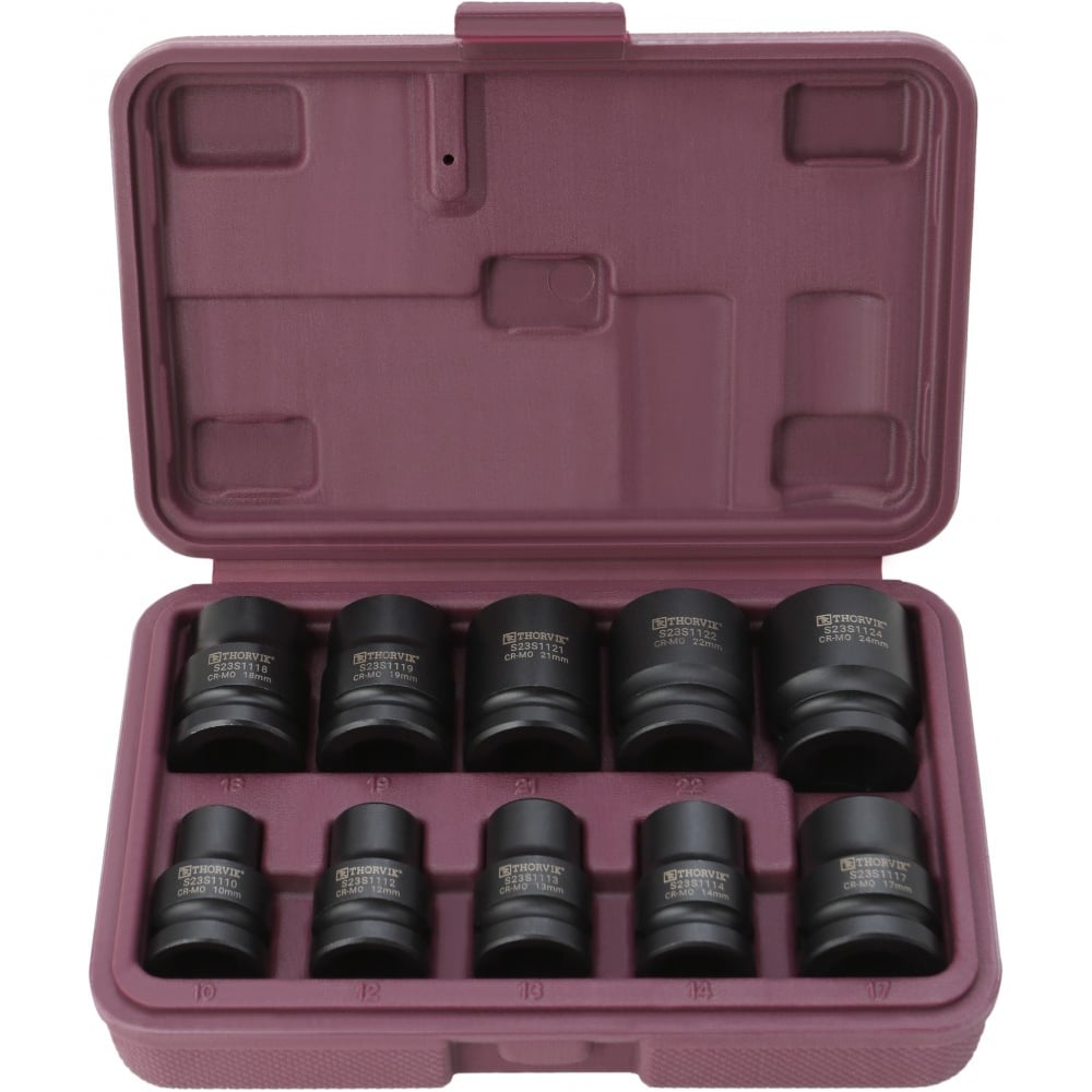 Изображение товара Набор торцевых головок Thorvik 10 предметов 10-24 мм, ударные, CrMo