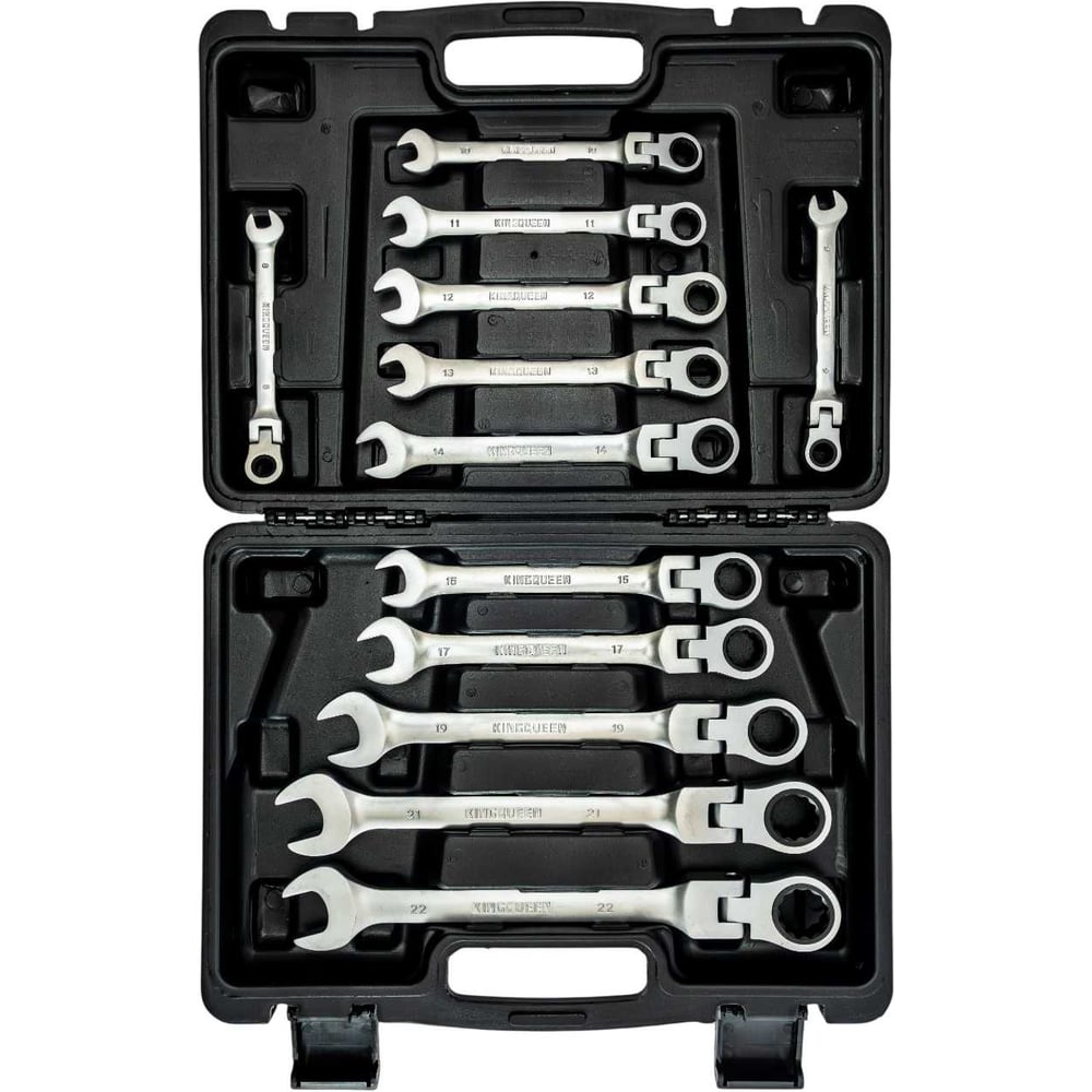 Изображение товара KINGQUEEN набор комбинированных ключей 8-22 мм с трещоткой и шарниром 12 шт