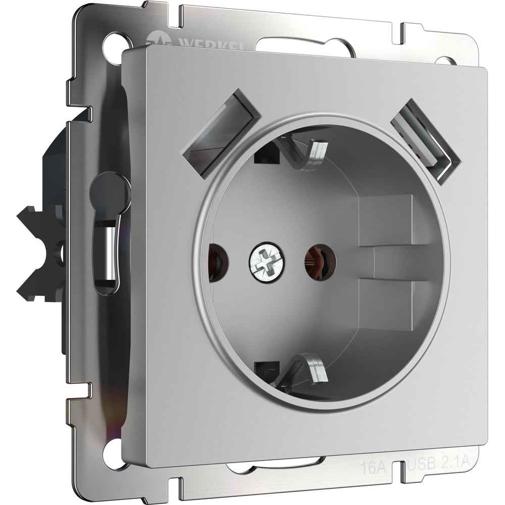 Изображение товара Розетка с заземлением, шторками и USBх2 Werkel W1171506 серебряный a050886 Изображение товара Розетка с заземлением, шторками и USBх2 Werkel W1171506 серебряный a050886