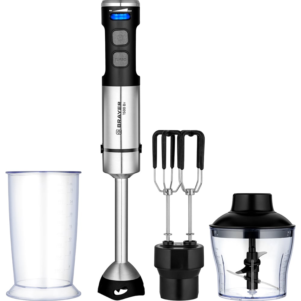 Изображение товара Блендер погружной BRAYER 1264BR 1500 Вт, насадка-миксер, измельчитель 600 мл, стакан 800 мл BR1264