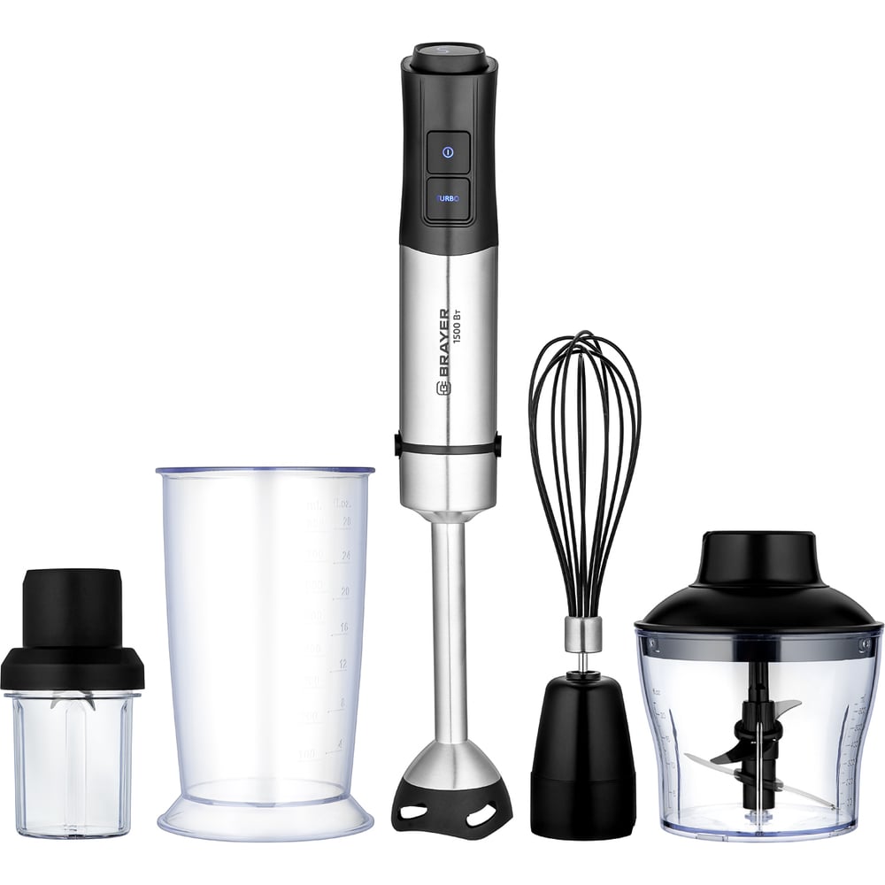 Изображение товара Блендер погружной BRAYER 1267BR 1500Вт, венчик, измельчитель600мл, стакан800мл, кофемолка, 12скор-й BR1267