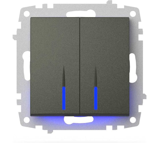 Изображение товара Выключатель двухклавишный с подсветкой ELBI Zena Vega дымчатый M+K 609-011100-203
