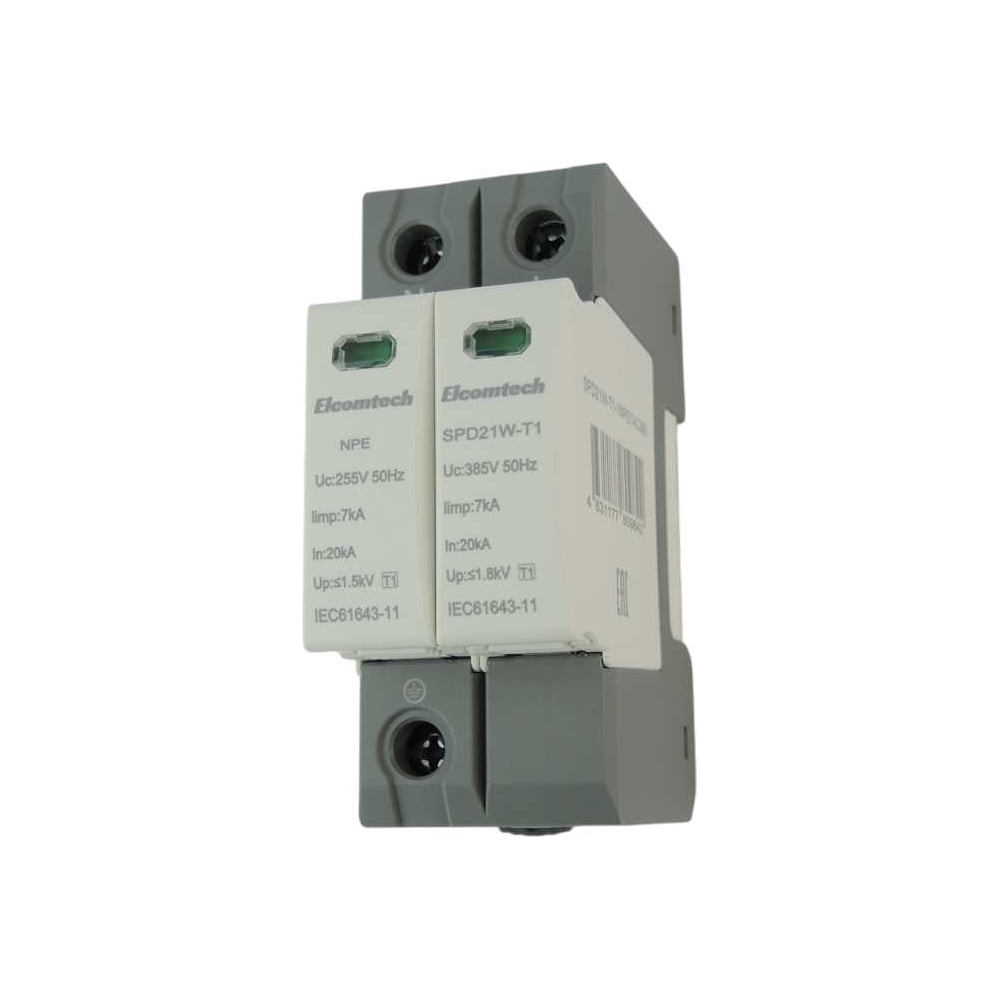 Изображение товара Электрическое устройство ELCOMTECH SPD21W-T1-1NPE7AC385 2-полюсное модульное защитное устройство