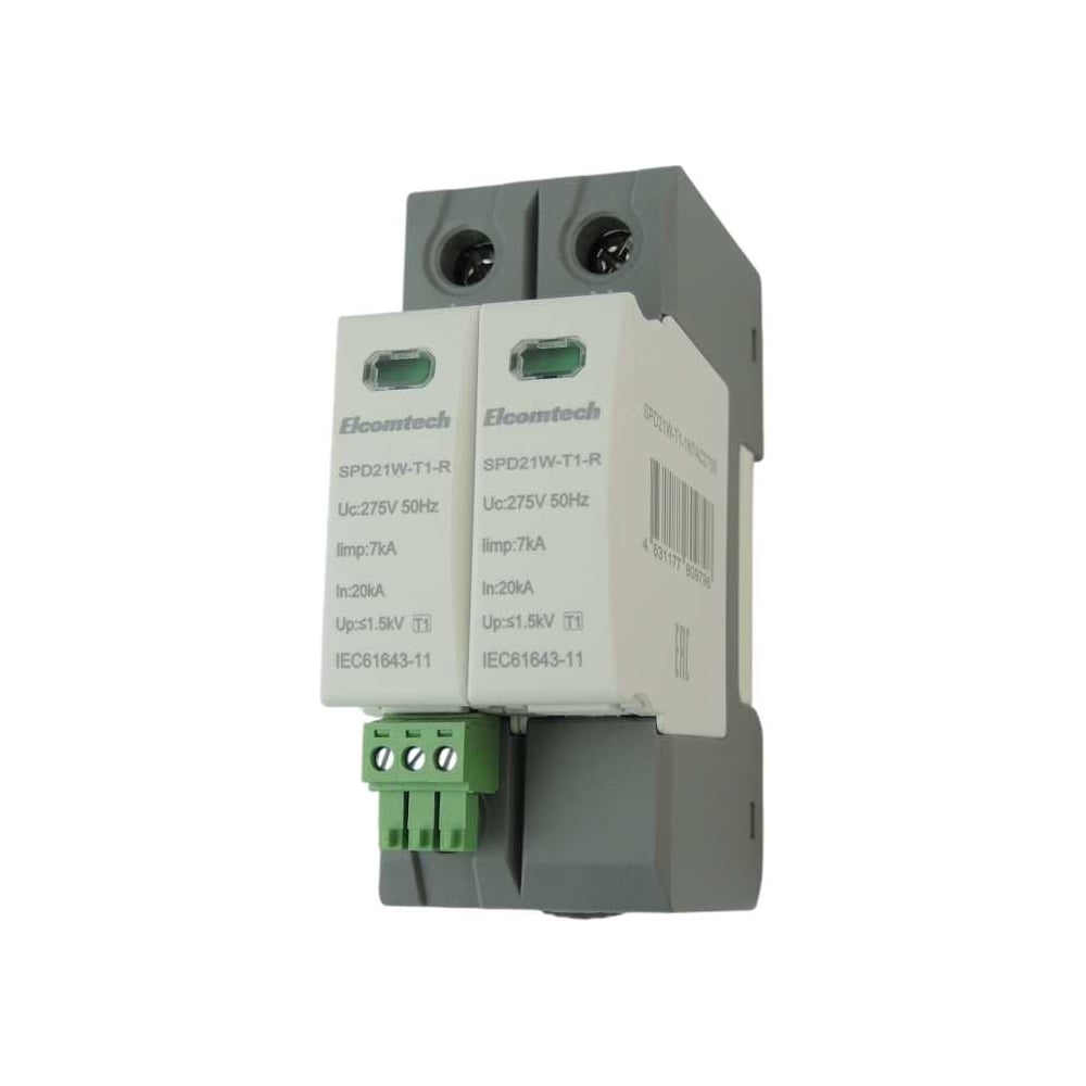 Изображение товара Устройство защиты импульсных перенапряжений ELCOMTECH T1 2P 50kA 275V SPD21W-T1-1N7AC275R УТ-00039109