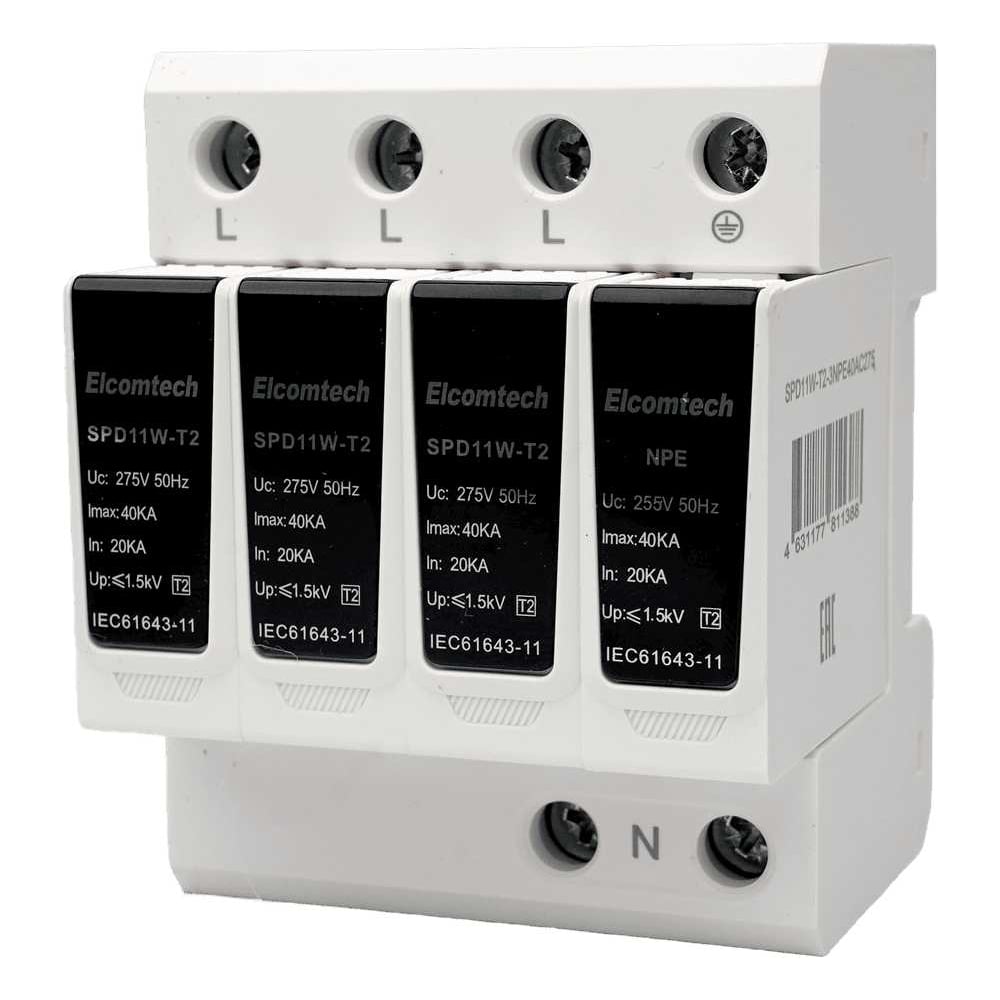 Изображение товара Устройство защитии SPD11W-T2-3NPE40AC275 ЭЛЕКОМТЕХ T2 40кА 275В