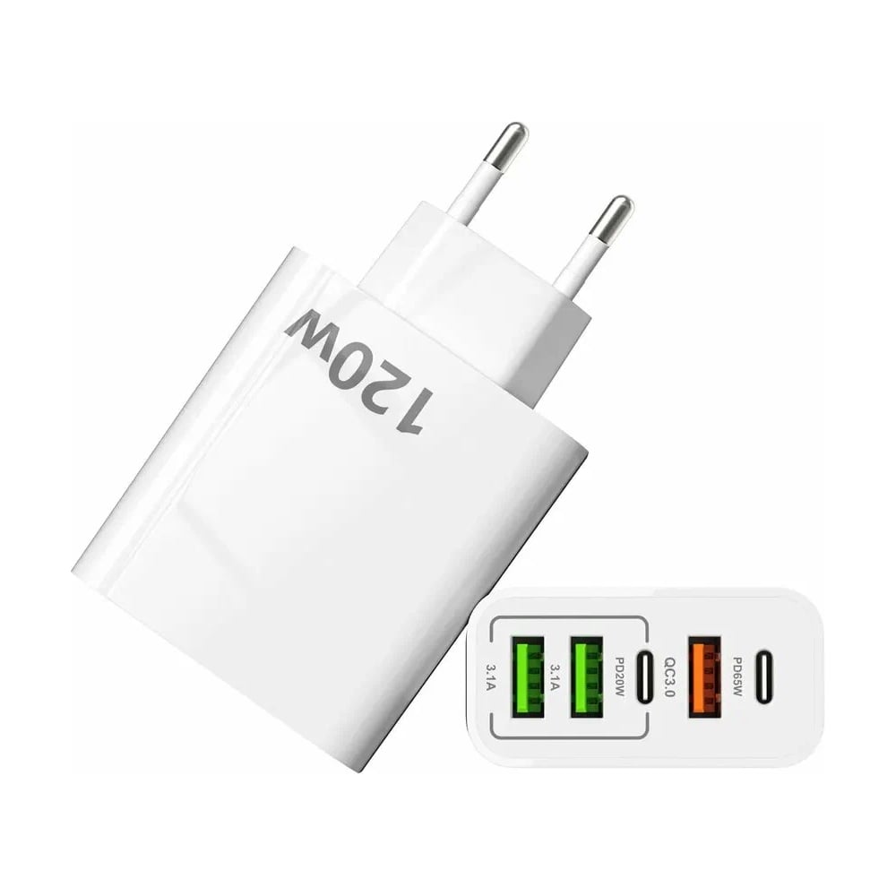 Изображение товара Зарядное устройство PALMEXX PD-120W 2xUSB(3.1A)+USB(QC3.0,18W)+USBC(PD,20W)+USBC(PD,65W)