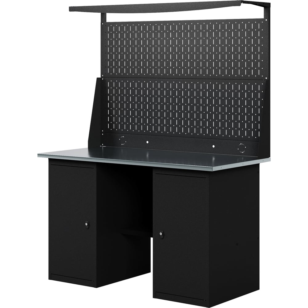 Изображение товара Верстак-стол BLACK с двойной перфопанелью и двумя тумбами, 1400 мм GREENBERG VERSTAK_BLACK_Т2_Р2_1400