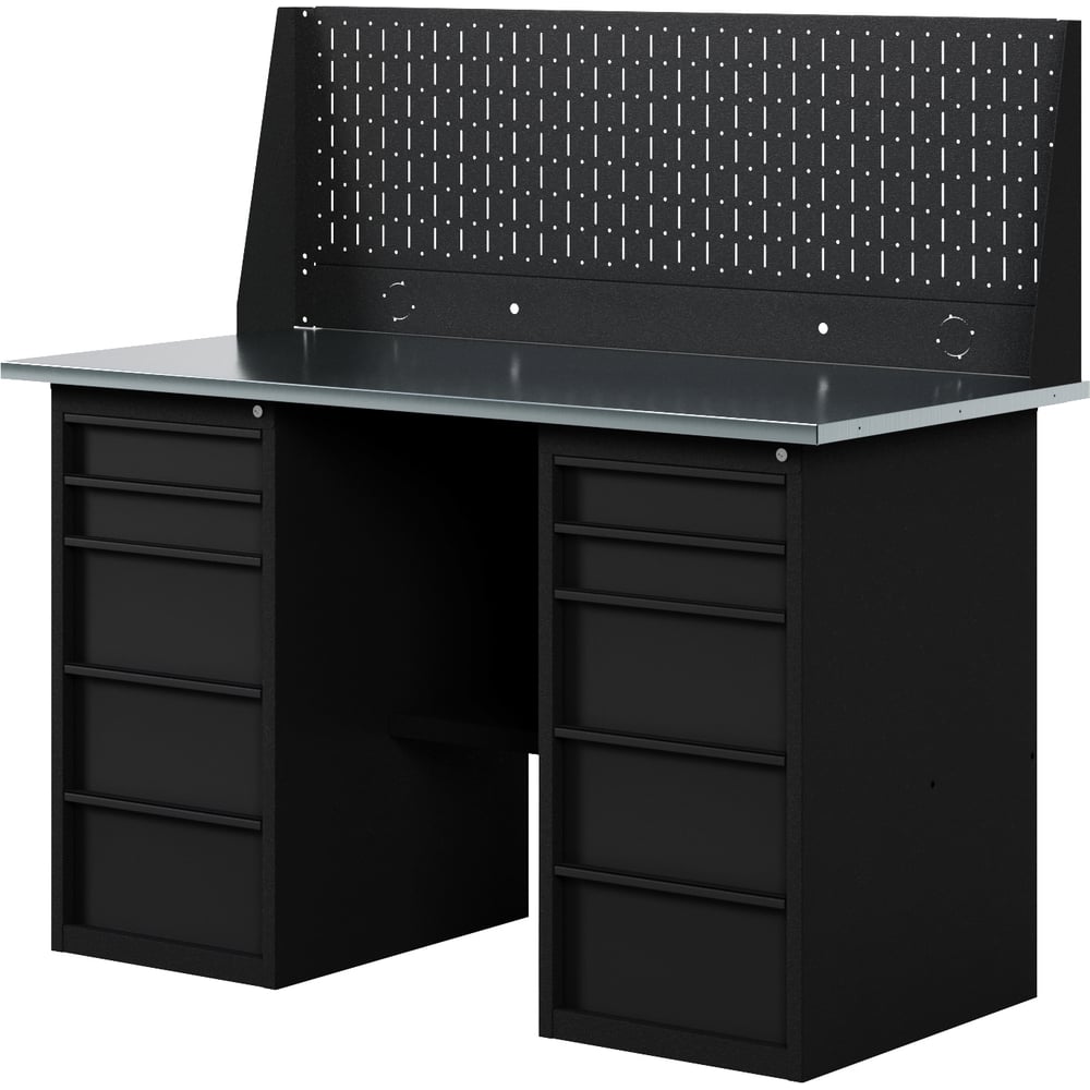 Изображение товара Верстак-стол BLACK с одинарной перфопанелью и двумя ящиками, 1400 мм GREENBERG VERSTAK_BLACK_Y2_Р1_1400