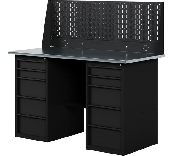Изображение товара Верстак-стол BLACK с одинарной перфопанелью и двумя ящиками, 1400 мм GREENBERG VERSTAK_BLACK_Y2_Р1_1400