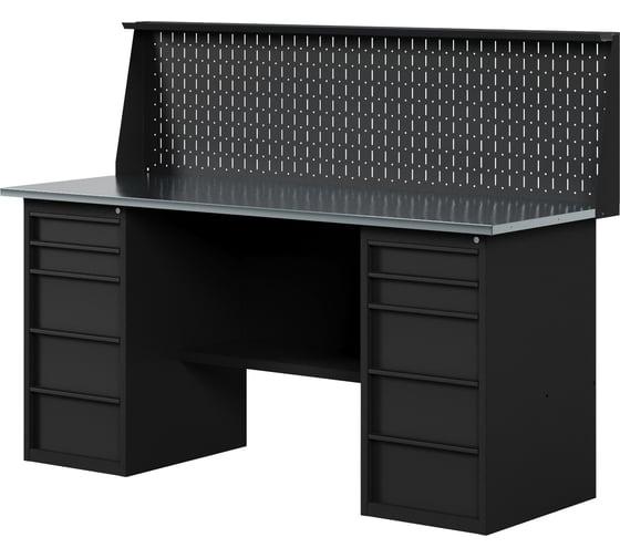 Изображение товара Верстак-стол BLACK с двумя тумбами с ящиками и перфопанелью, 2000 мм GREENBERG VERSTAK_BLACK_Y2_P_2000