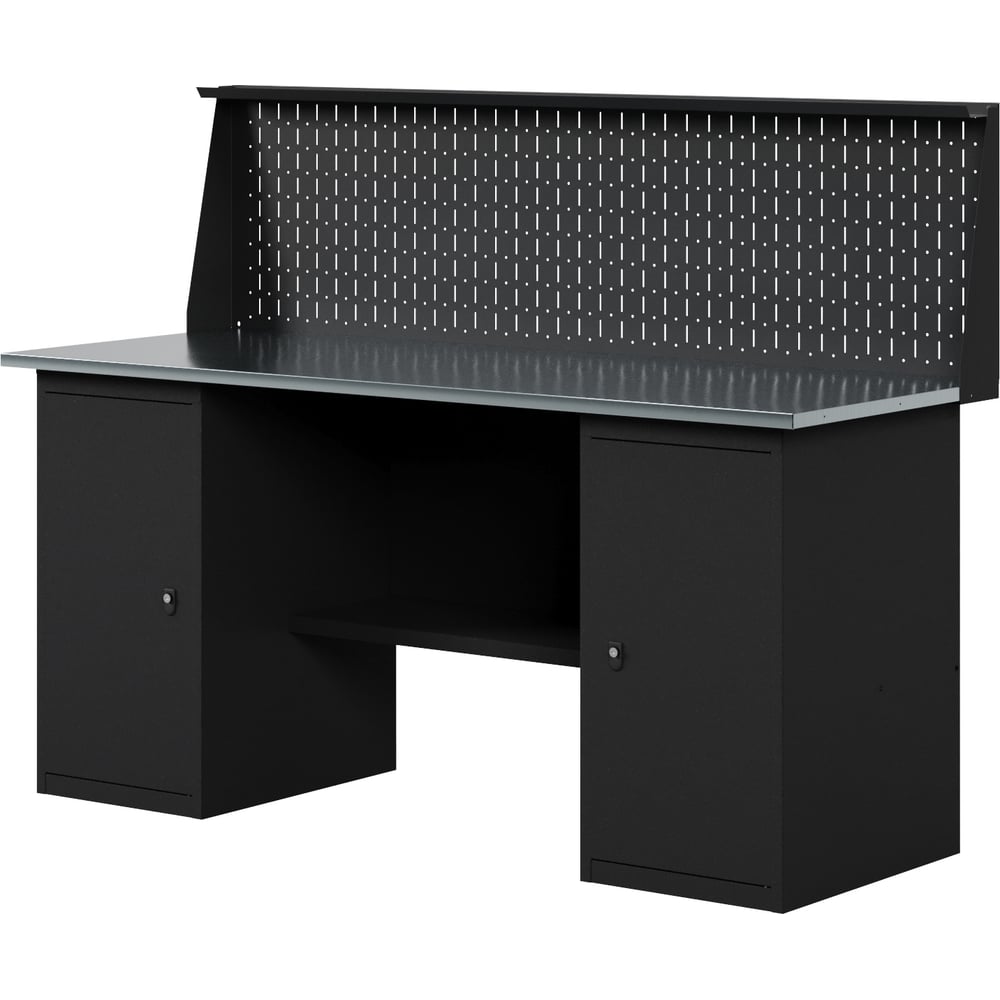 Изображение товара Верстак-стол BLACK с двумя тумбами с дверцей и перфопанелью, 1600 мм GREENBERG VERSTAK_BLACK_Т2_P_1600