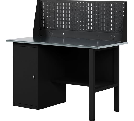 Изображение товара Верстак-стол BLACK с одинарной перфопанелью и тумбой, 1200 мм GREENBERG VERSTAK_BLACK_Т1_P1_1200