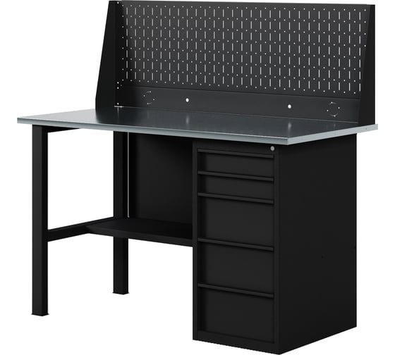 Изображение товара Верстак-стол BLACK с одинарной перфопанелью и ящиками, 1400 мм GREENBERG VERSTAK_BLACK_Y1_Р1_1400