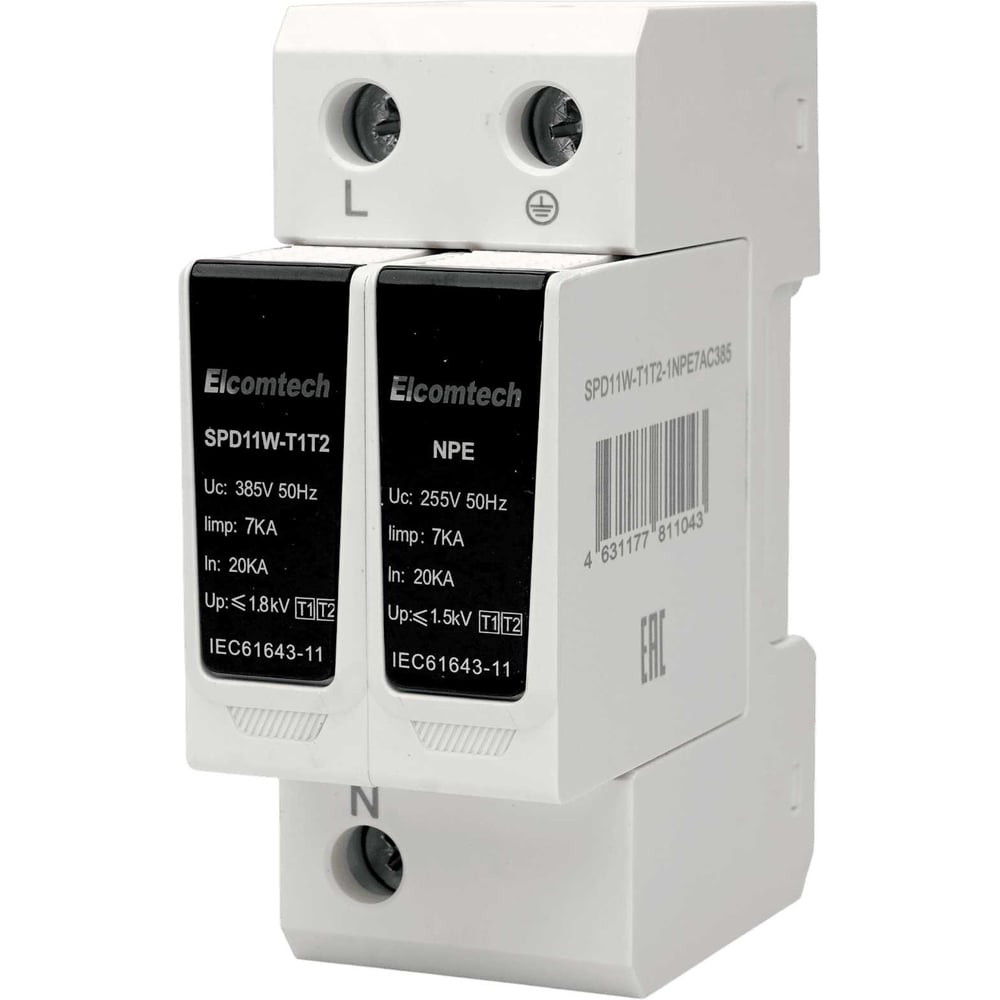 Изображение товара Устройство защиты импульсных перенапряжений ELCOMTECH T1T2 1+NPE 50kA 385V SPD11W-T1T2-1NPE7AC385 УТ-00039234
