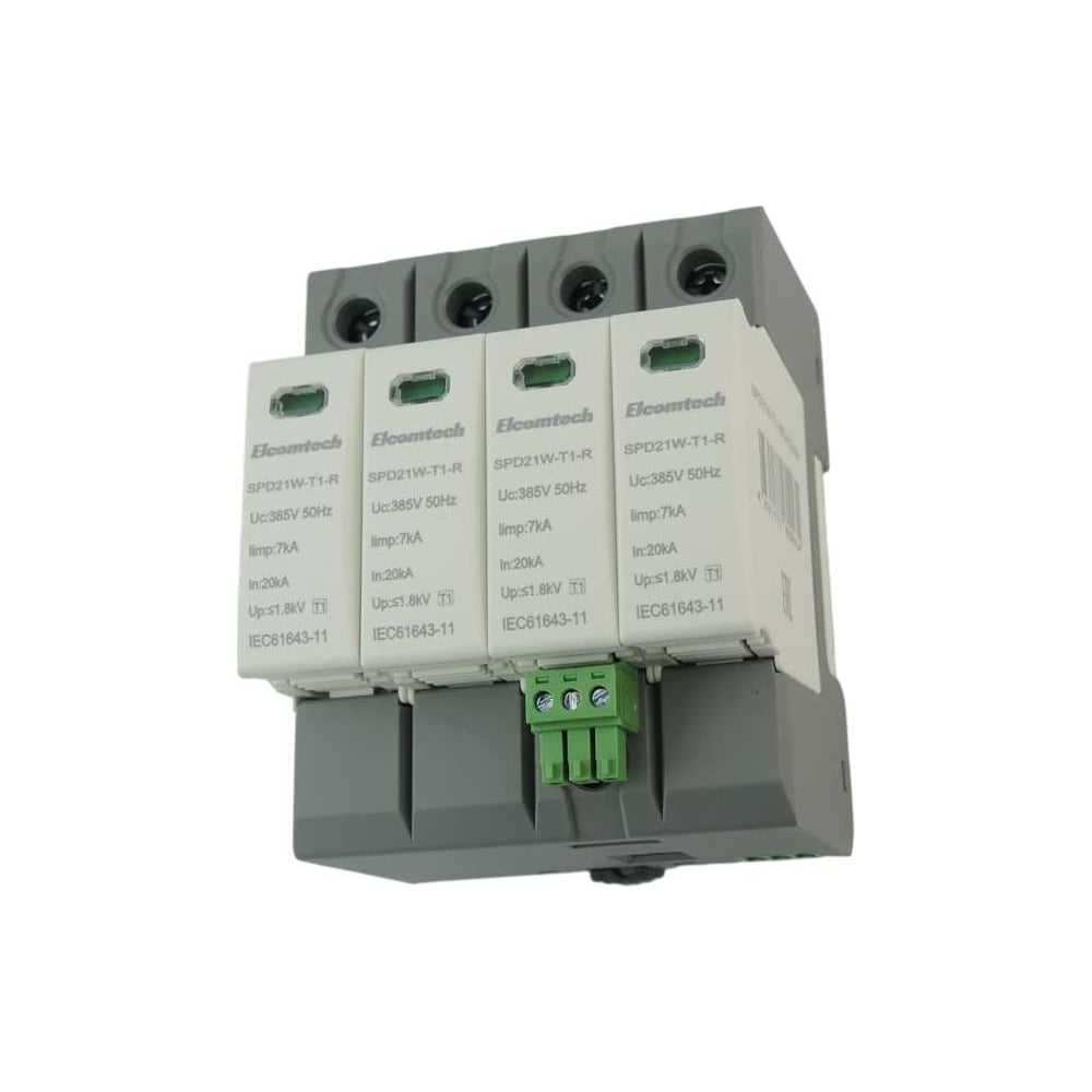 Изображение товара Устройство защиты импульсных перенапряжений ELCOMTECH T1 4P 50kA 385V SPD21W-T1-3N7AC385R УТ-00039123