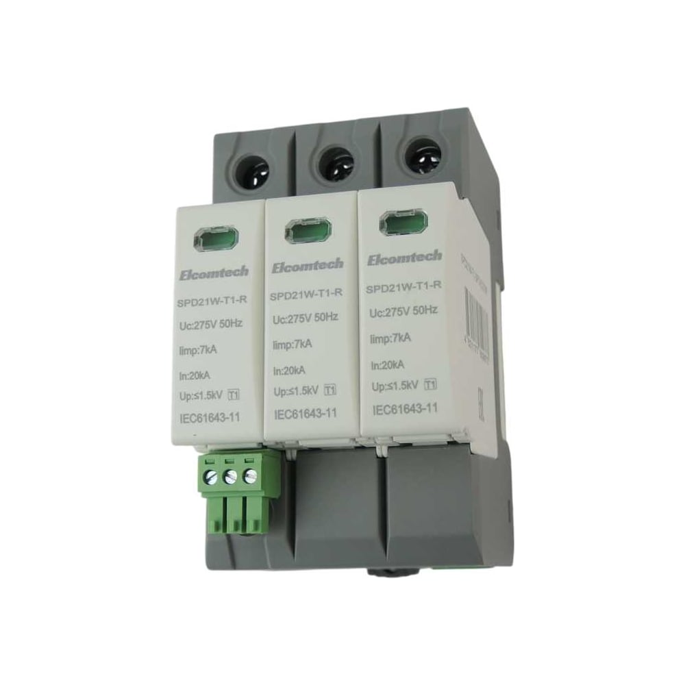 Изображение товара Устройство защиты импульсных перенапряжений ELCOMTECH T1 3P 50kA 275V SPD21W-T1-3P7AC275R УТ-00039117