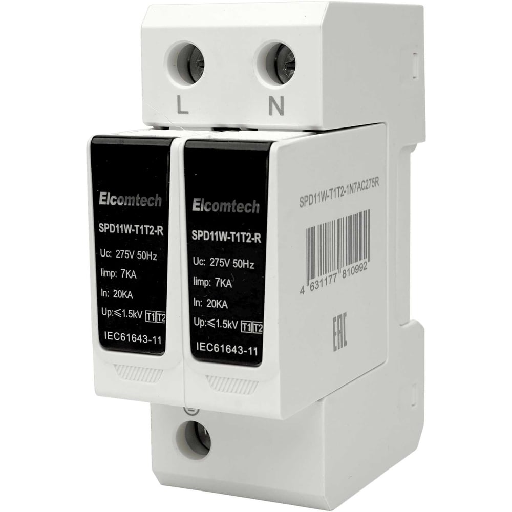 Изображение товара Устройство защиты импульсных перенапряжений ELCOMTECH SPD11W-T1T2-1N7AC275R 2P, 50kA, 275V