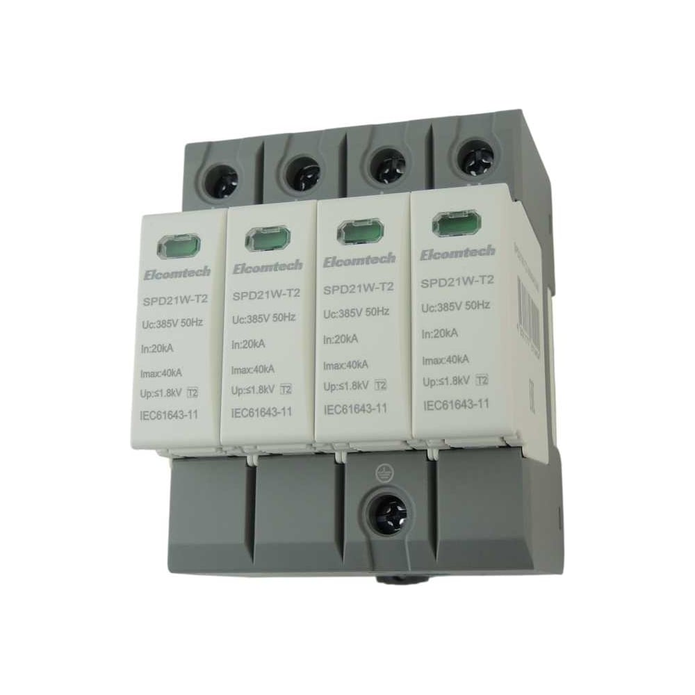 Изображение товара Устройство защиты импульсных перенапряжений ELCOMTECH T2 4P 40kA 385V SPD21W-T2-3N40AC385 УТ-00039170