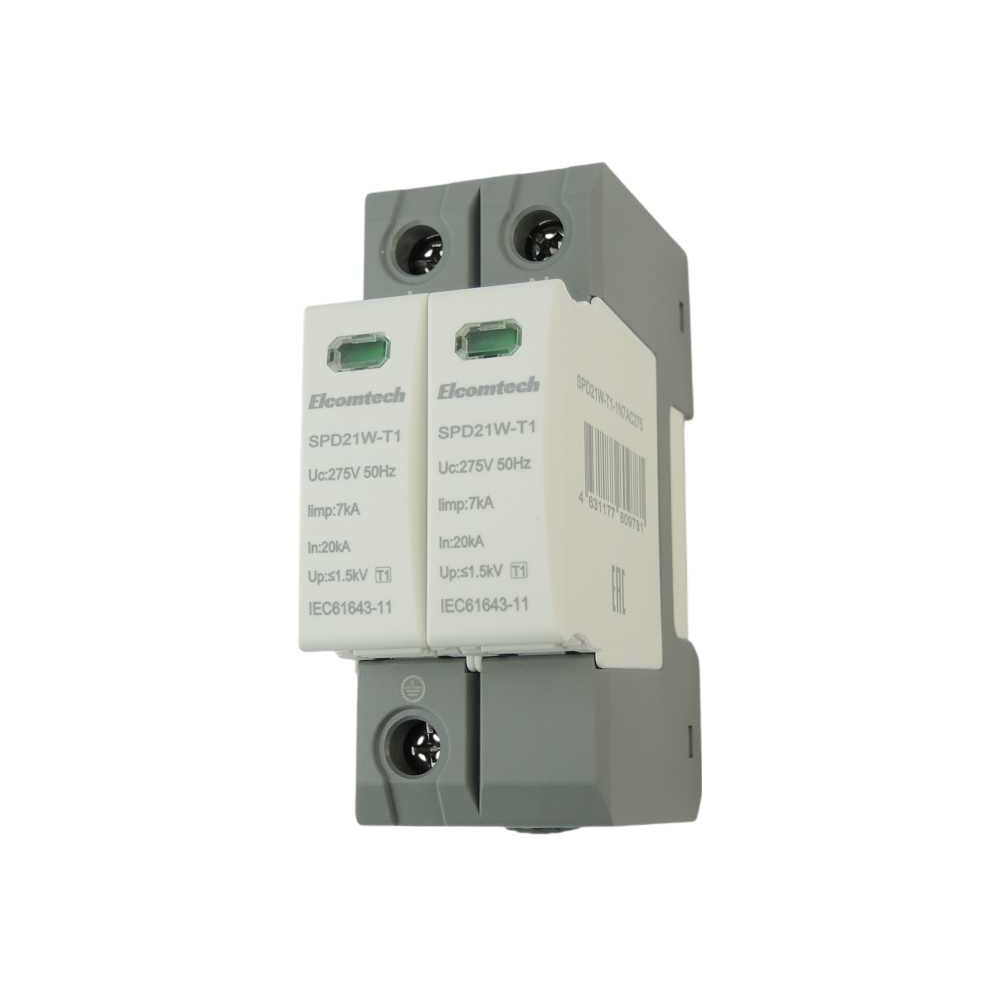 Изображение товара Устройство защиты импульсных перенапряжений ELCOMTECH T1 2P 50kA 275V SPD21W-T1-1N7AC275 УТ-00039108