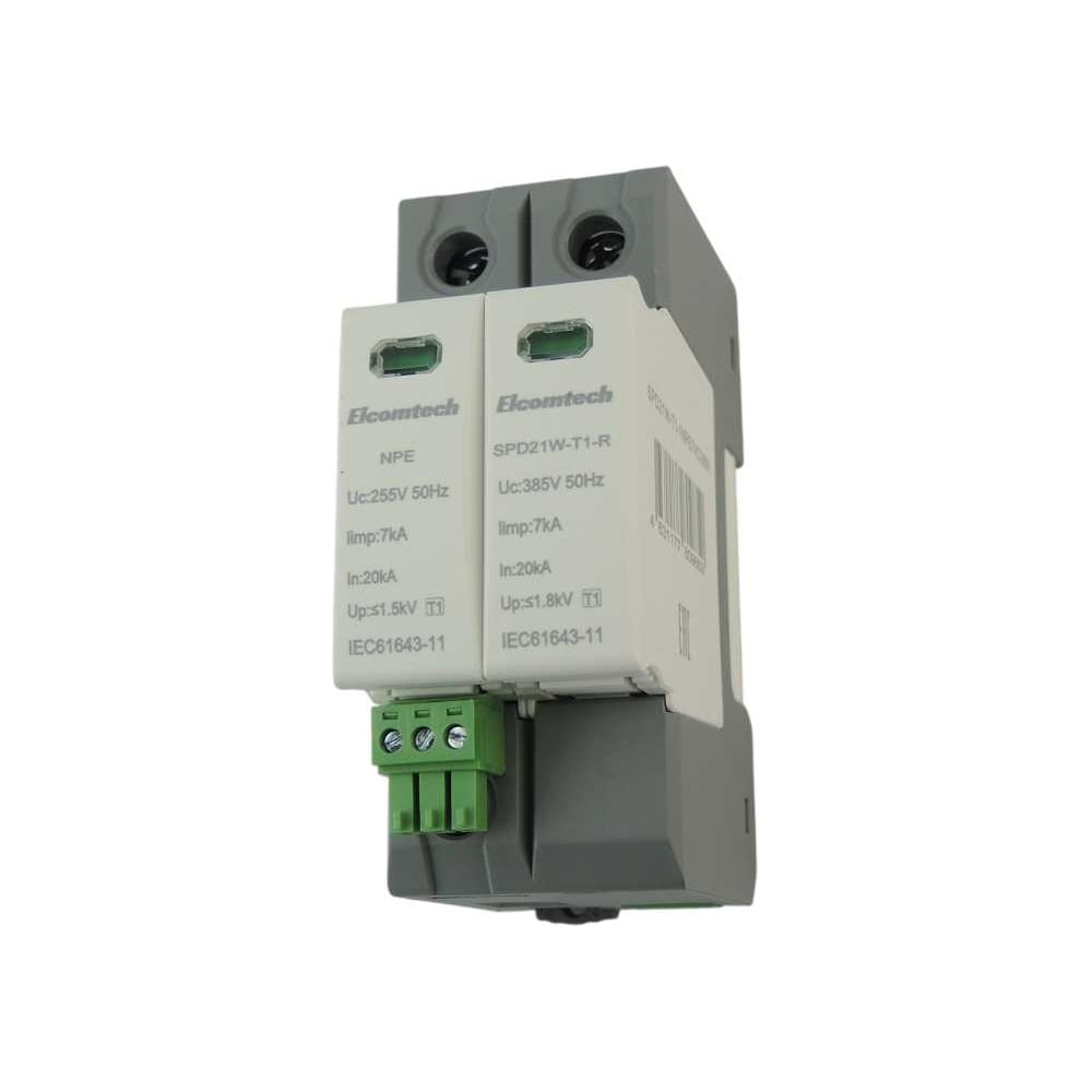 Изображение товара Устройство защиты импульсных перенапряжений ELCOMTECH SPD21W-T1-1NPE7AC385R 2 полюса 385В