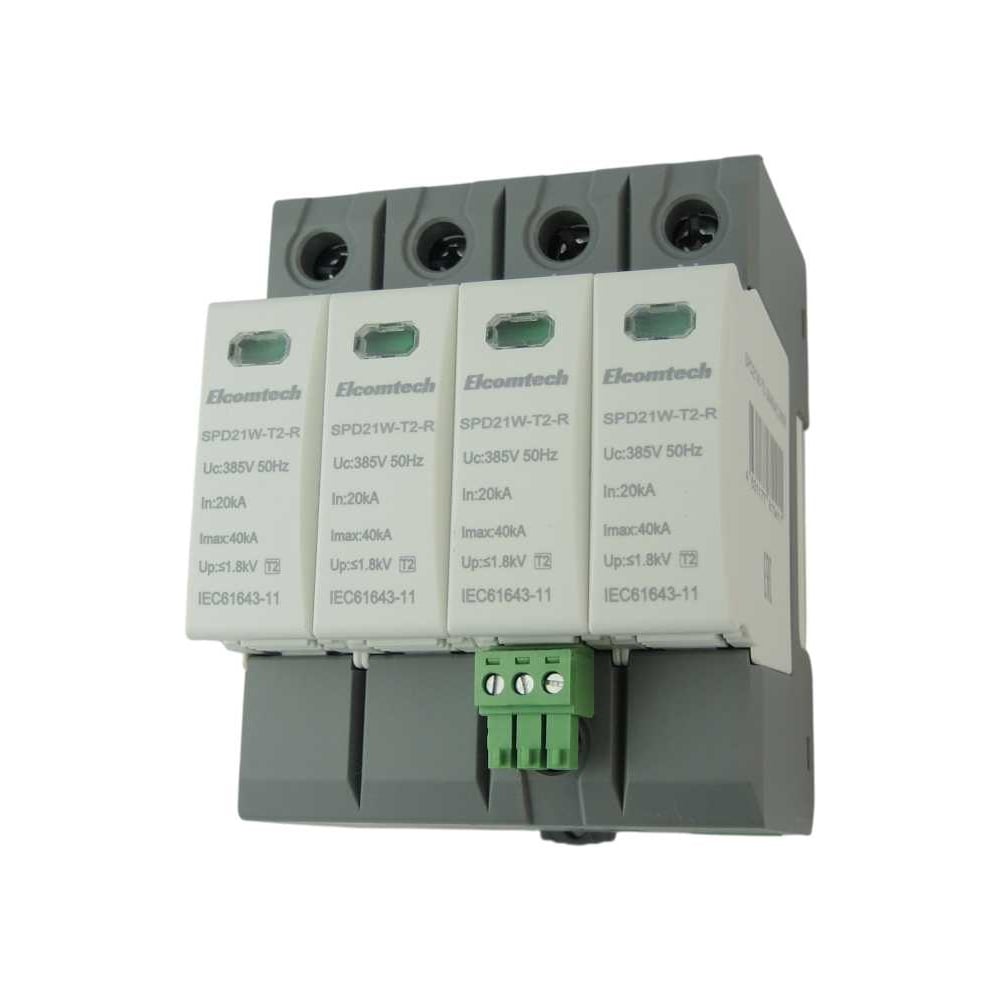 Изображение товара Устройство защиты импульсных перенапряжений ELCOMTECH T2 4P 40kA 385V SPD21W-T2-3N40AC385R УТ-00039171