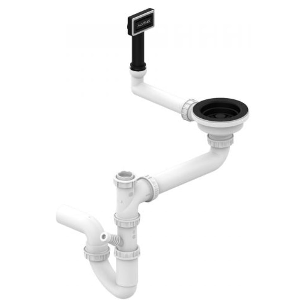 Изображение товара Одинарный сифон для кухонной мойки ALVEUS с переливом и корзинчатым вентилем черный матовый X904812096