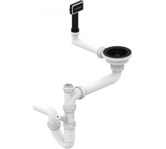 Изображение товара Одинарный сифон для кухонной мойки ALVEUS с переливом и корзинчатым вентилем черный матовый X904812096