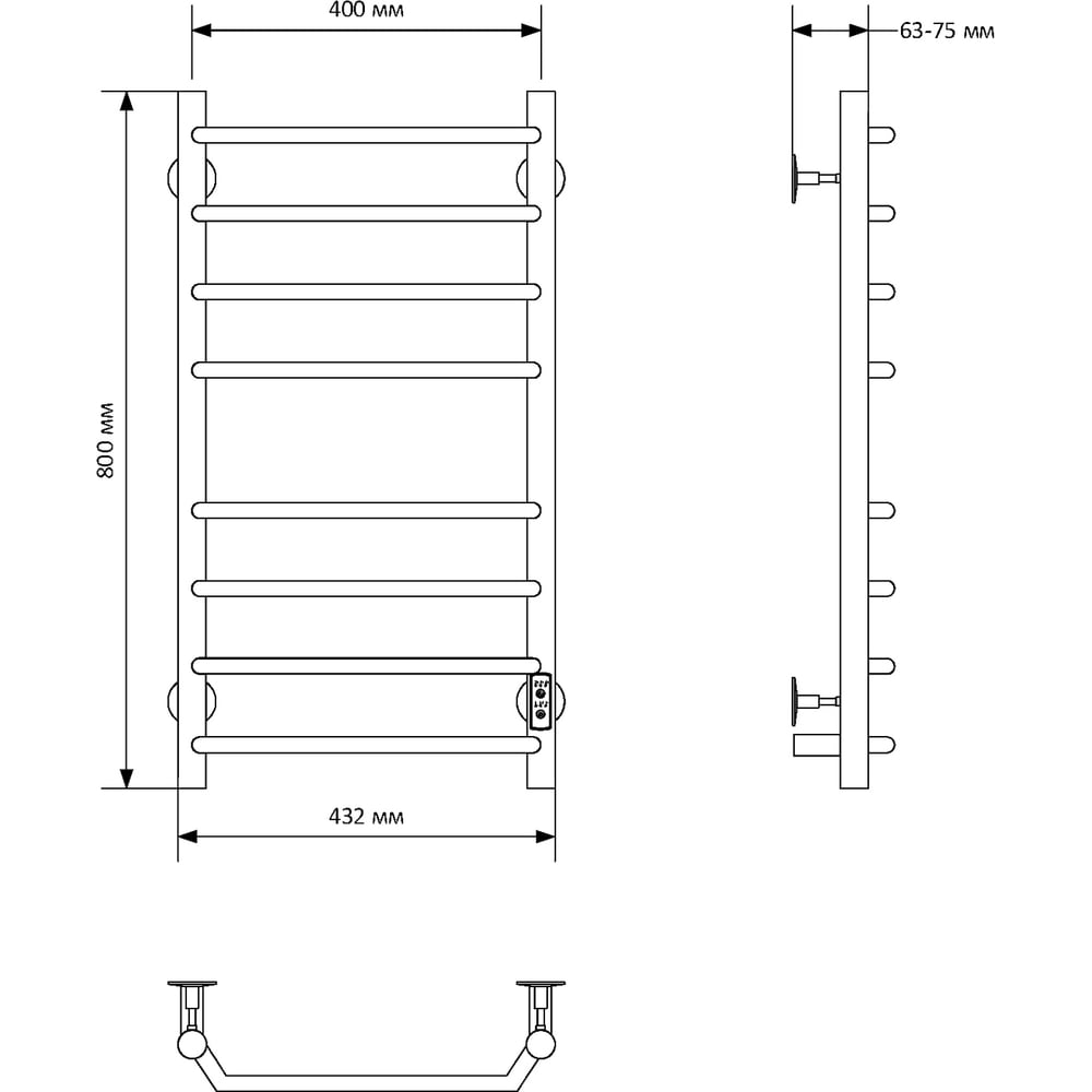 Изображение товара Полотенцесушитель MIXLINE MIRA 80×40 таймер, 282 Вт, 8 перекладин электрический ХРОМ 558386
