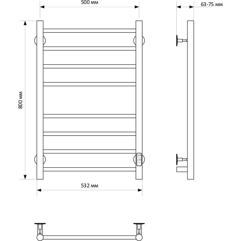 Изображение товара Полотенцесушитель MIXLINE VEGA 80×50 таймер, 318 Вт, 8 перекладин электрический ХРОМ 558392