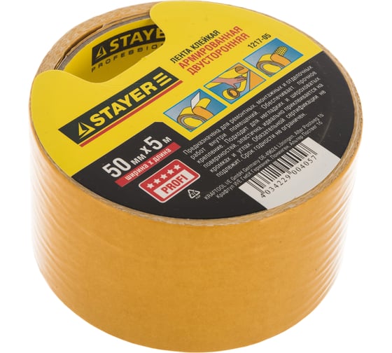 Изображение товара Лента клеящая двухсторонняя "PROFI" (50 мм; 5 м) укрепленная тканью Stayer 1217-05