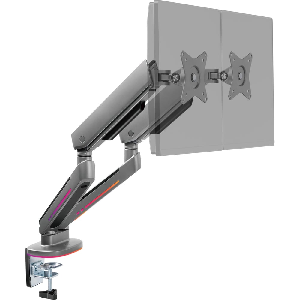 Изображение товара Кронштейн UNITEKI FMGT29RGBGL GAMING LINE для двух мониторов со струбциной и подсветкой RGB, системы газлифт, диагональ 17-34 2772