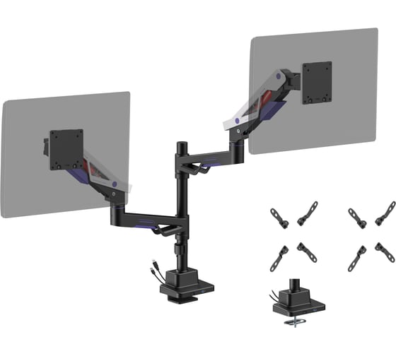 Изображение товара Кронштейн UNITEKI FMGT402GL ATLAS NEO GAMING LINE для двух мониторов, со струбциной и креплением на трубе, системы газлифт, диагональ 24-57 2758