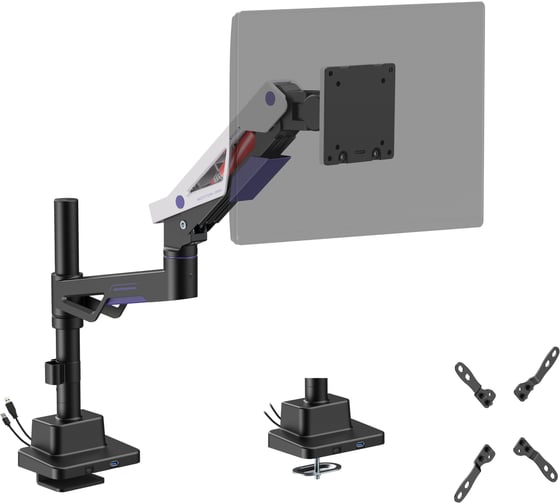 Изображение товара Кронштейн UNITEKI FMGT401GL ATLAS NEO GAMING LINE для монитора со струбциной и креплением на трубе, системы газлифт, диагональ 24-57 2756