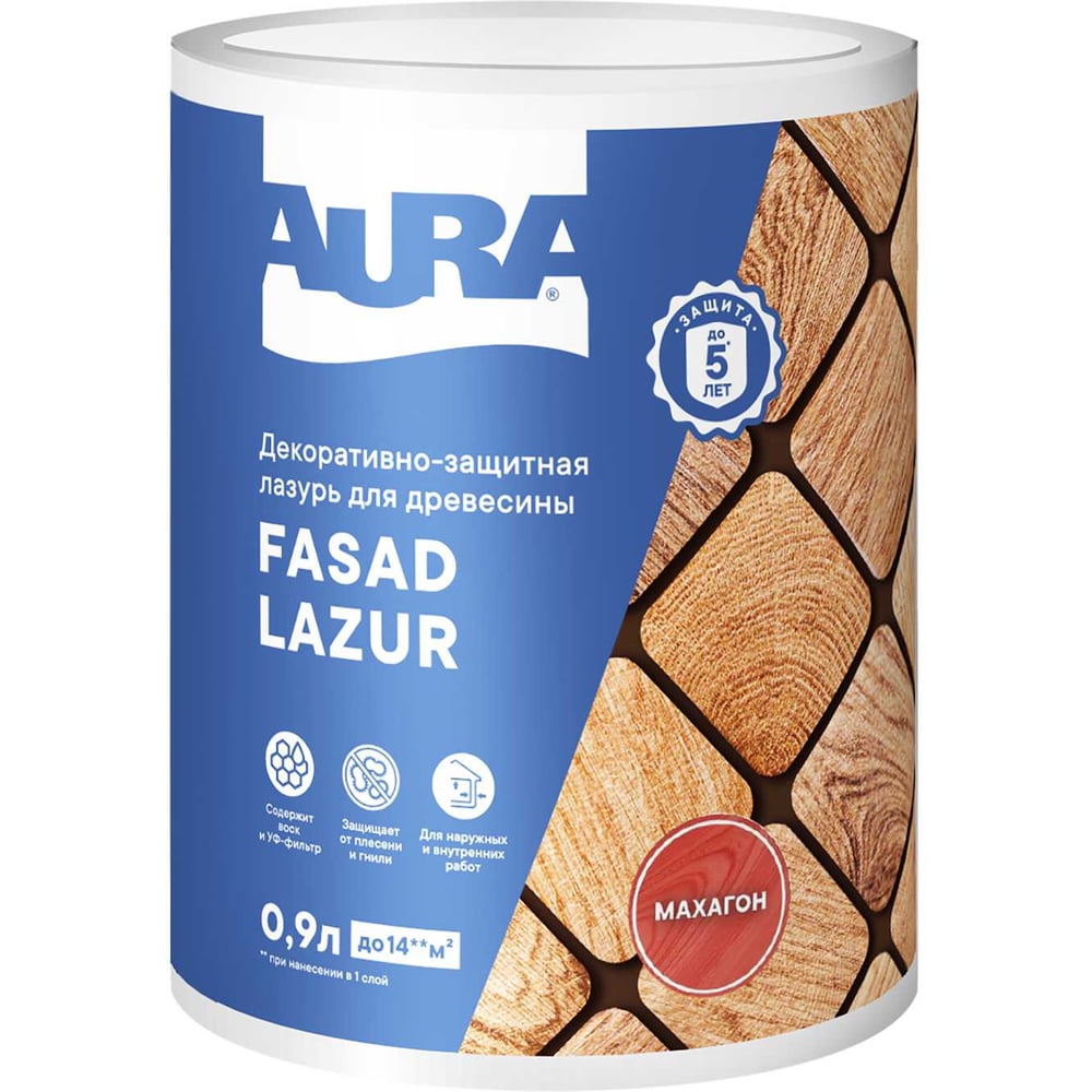 Изображение товара Лазурь Aura Fasad Lazur махагон 0. 9л AWW008 - защита и декор древесины