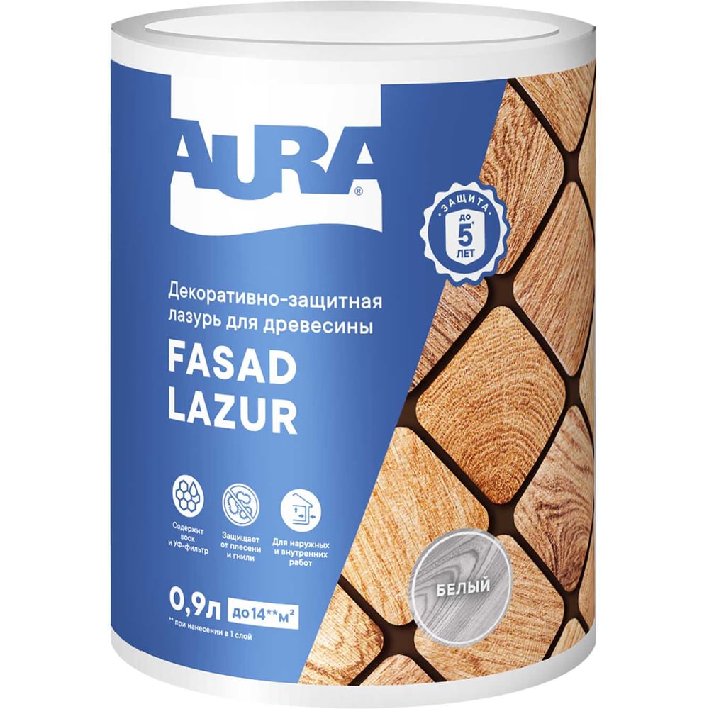 Изображение товара Лазурь Aura Fasad Lazur белая 0. 9 л - защита и декоративная покраска древесины