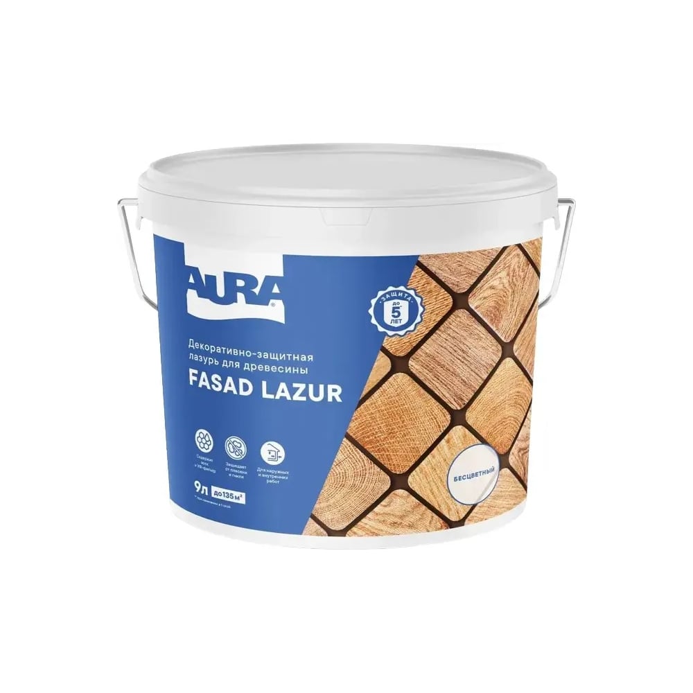 Изображение товара Лазурь бесцветная Aura Fasad Lazur 9 л - защитно-декоративное покрытие на акриловой основе