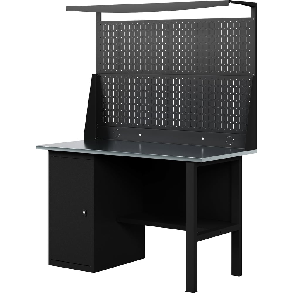 Изображение товара Верстак-стол BLACK с двойной перфопанелью и тумбой, 1400 мм GREENBERG VERSTAK_BLACK_Т1_ P2_1400 Изображение товара Верстак-стол BLACK с двойной перфопанелью и тумбой, 1400 мм GREENBERG VERSTAK_BLACK_Т1_ P2_1400