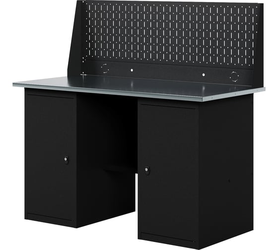 Изображение товара Верстак-стол BLACK с одинарной перфопанелью и двумя тумбами, 1400 мм GREENBERG VERSTAK_BLACK_Т2_Р1_1400