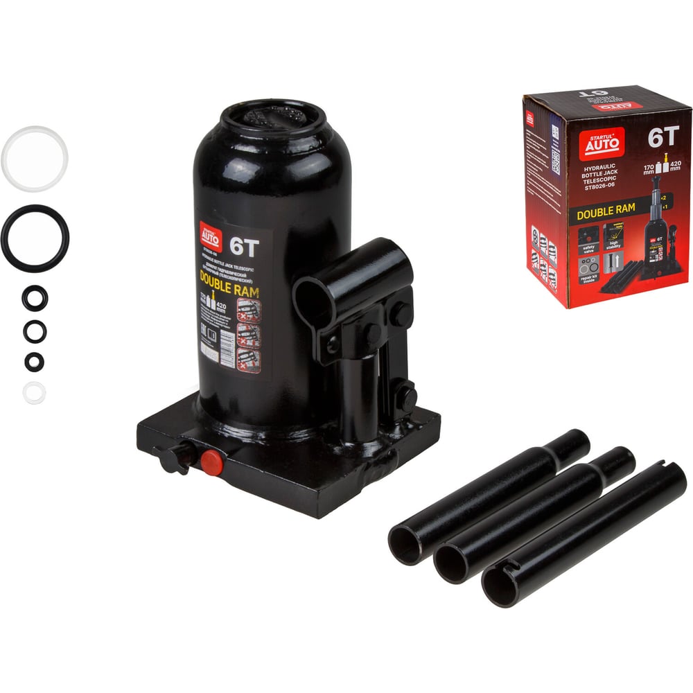 Изображение товара Домкрат STARTUL ST8026-06 6 т г/гидравлика, бутылочный, 170-420 мм