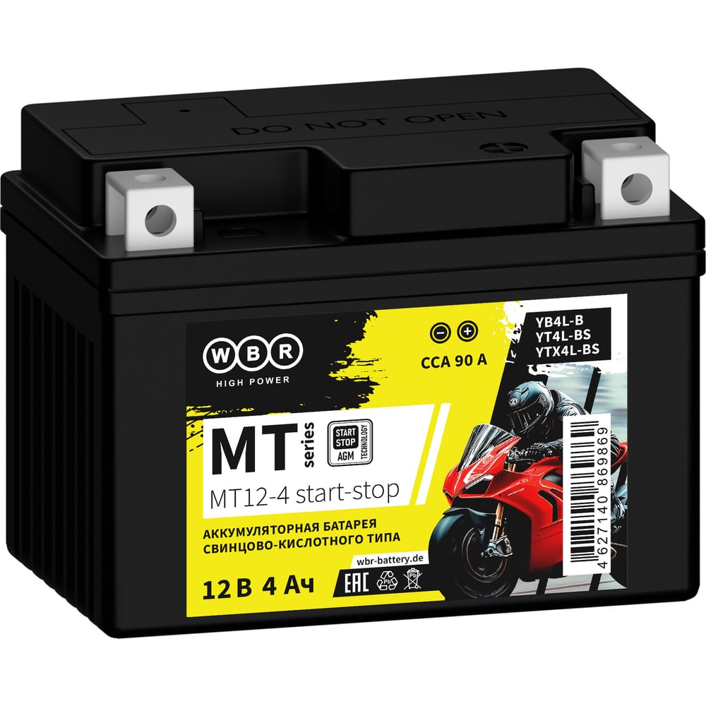 Изображение товара Мото Аккумулятор WBR MT12-4 start-stop  12В 4 Ач УТ-00002783