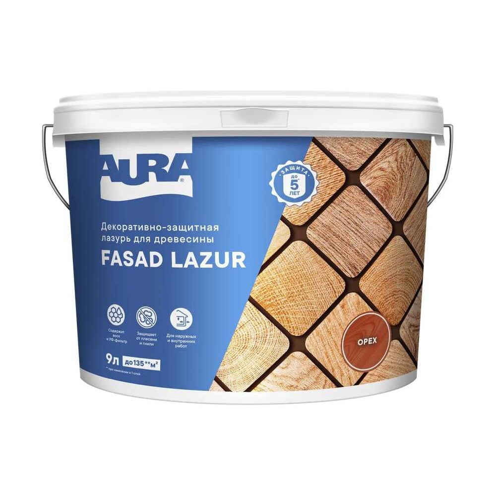 Изображение товара Лазурь Aura Fasad Lazur орех, 9л AWW033 Изображение товара Лазурь Aura Fasad Lazur орех, 9л AWW033