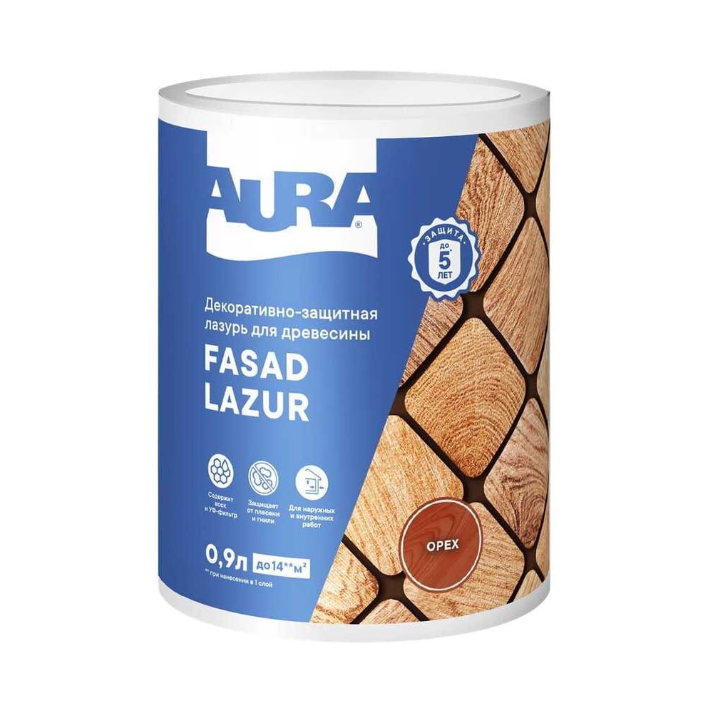 Изображение товара Лазурь Aura Fasad Lazur орех, 0.9л AWW011